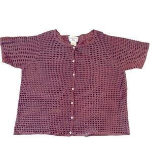 Vintage Cotton Ginny Crochet Top. Cardigan. Short sleeve, small plus
